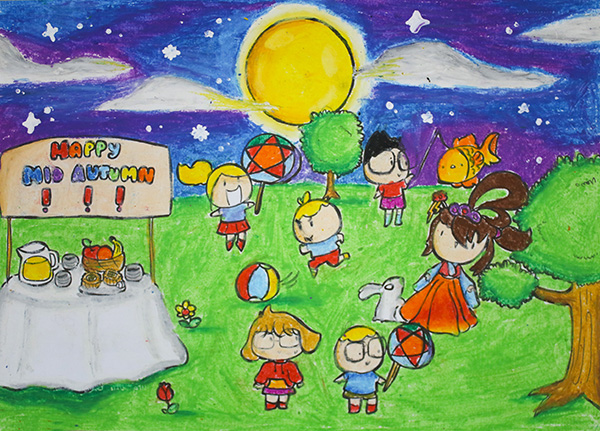 Tranh mẫu 24: Vẽ tranh Trung thu