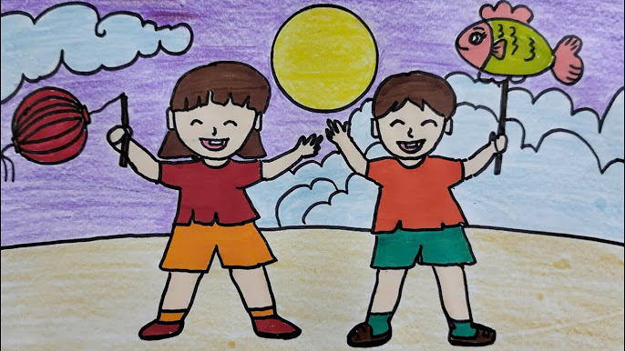 Tranh mẫu 26: Vẽ tranh Trung thu