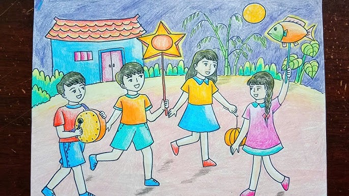 Tranh mẫu 27: Vẽ tranh Trung thu