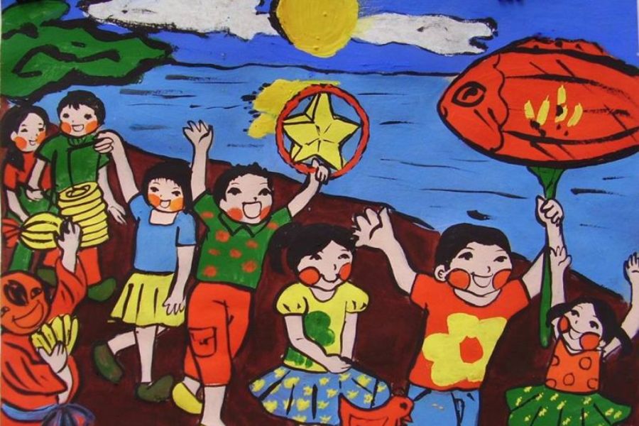 Tranh mẫu 28: Vẽ tranh Trung thu