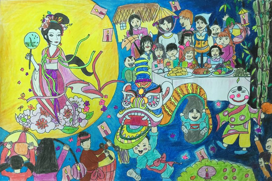 Tranh mẫu 30: Vẽ tranh Trung thu
