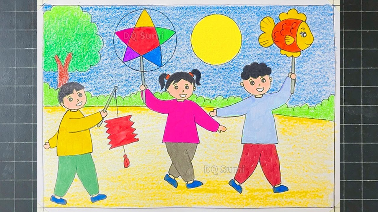 Mẫu 7: Tranh vẽ trung thu đơn giản