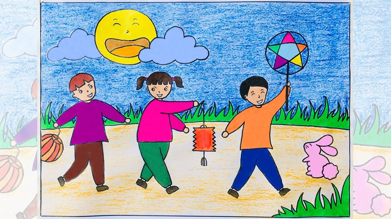 Mẫu 8: Tranh vẽ trung thu đơn giản