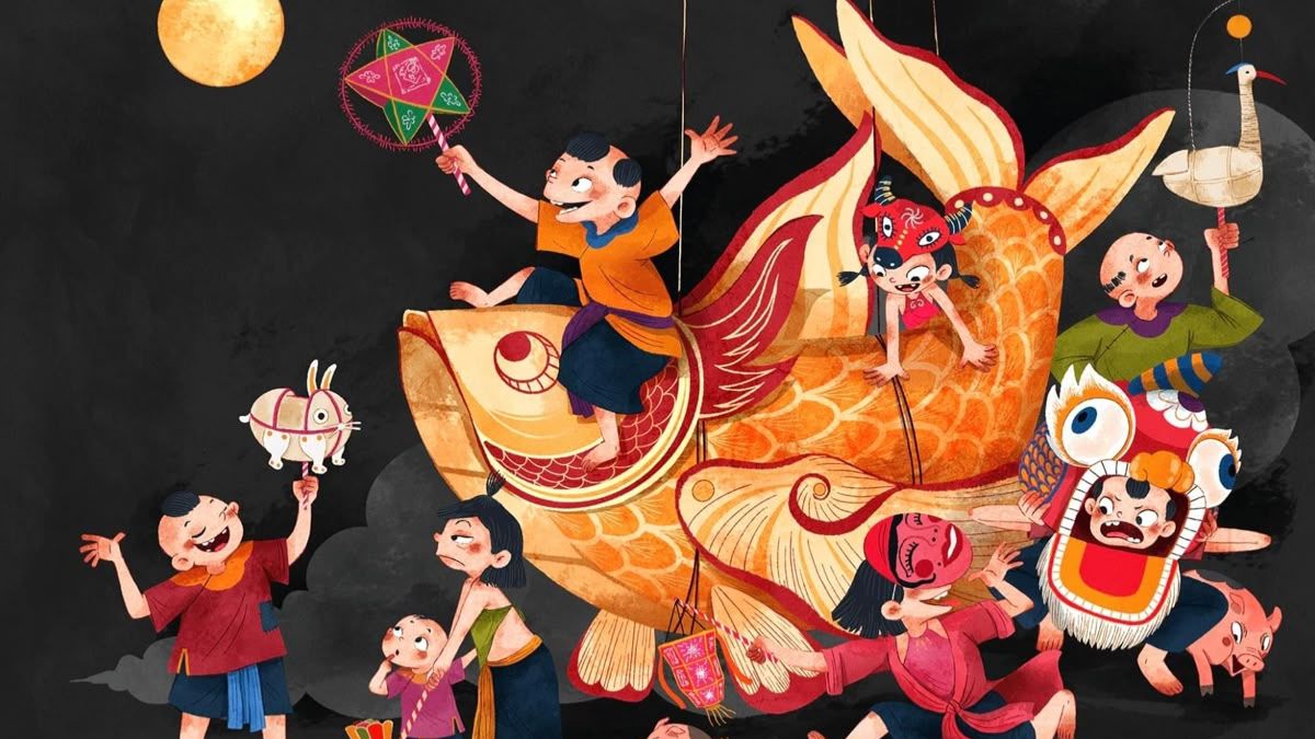 Vẽ tranh Tết Trung Thu rước đèn 