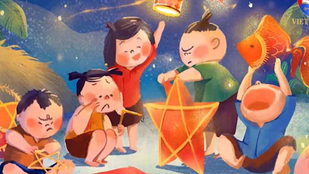 Tranh vẽ Tết Trung Thu có Chị Hằng và Chú Cuội