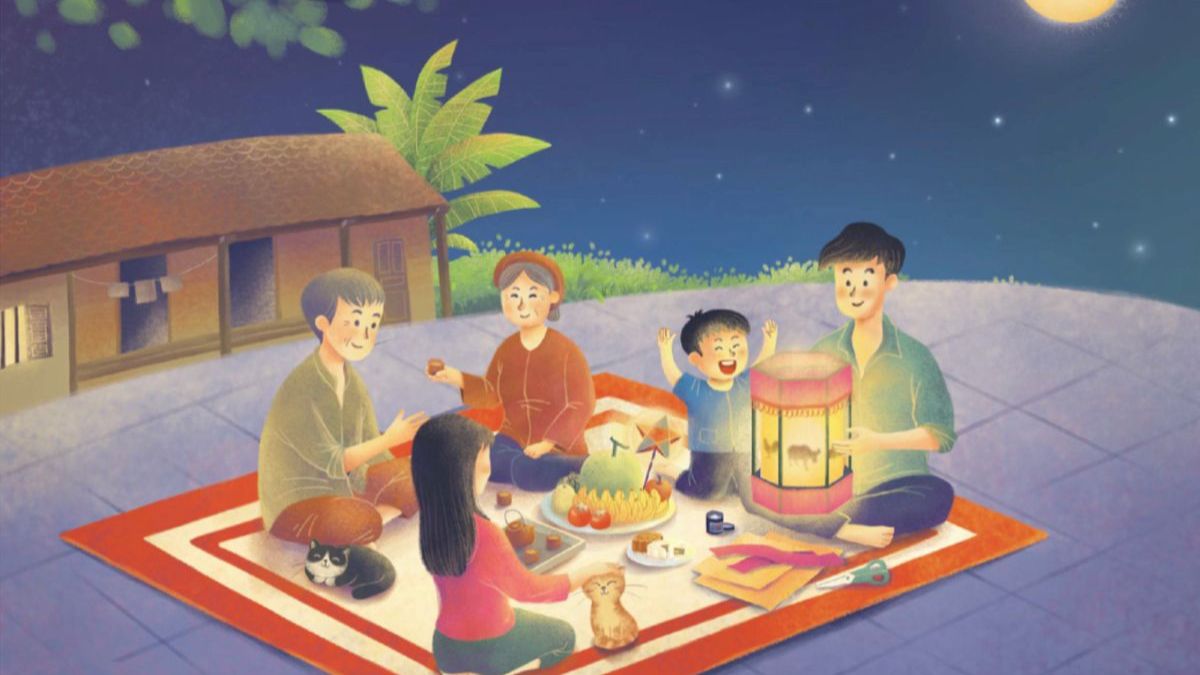 Vẽ tranh mâm cỗ Tết Trung Thu