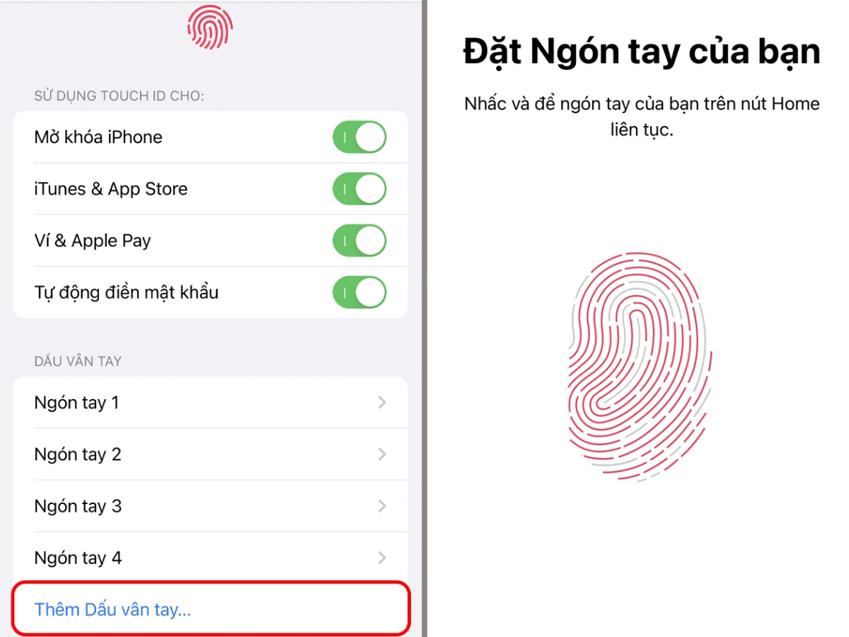 Chọn Th&ecirc;m dấu v&acirc;n tay