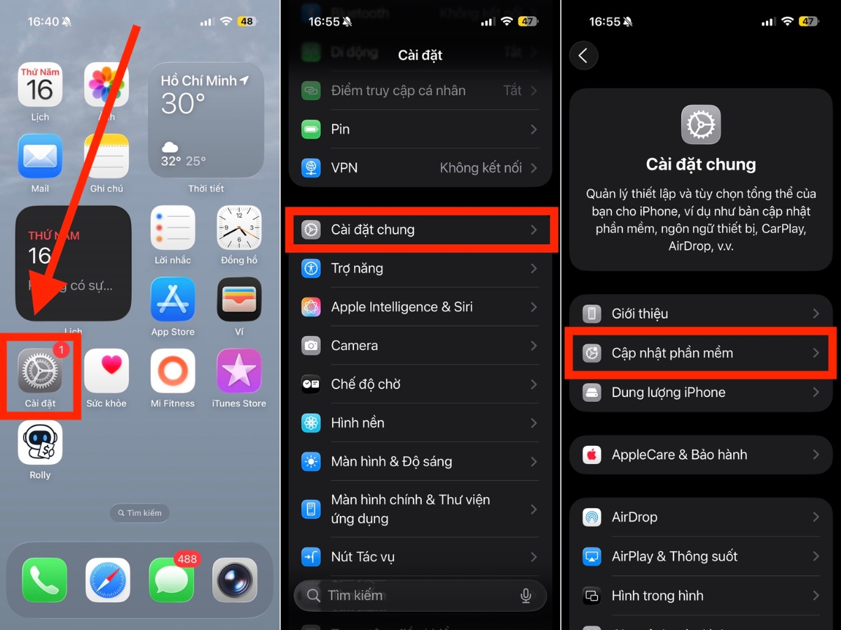 Cài đặt > Cài đặt chung > Cập nhật phần mềm Cài đặt > Cài đặt chung > Cập nhật phần mềm