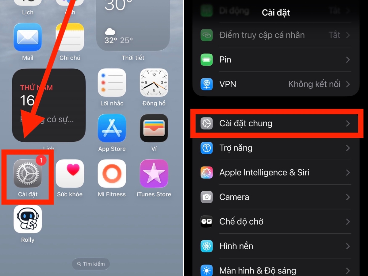 Cài đặt > Cài đặt chung Cài đặt > Cài đặt chung