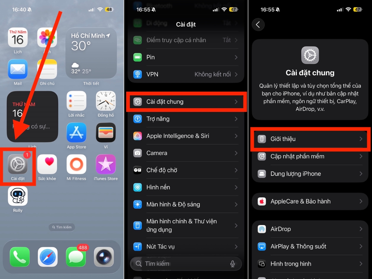 Cài đặt > Cài đặt chung > Giới thiệu Cài đặt > Cài đặt chung > Giới thiệu