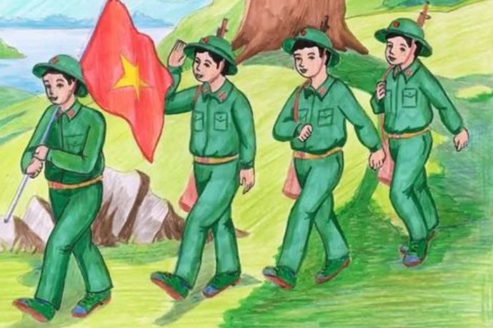 Tranh mẫu 1: Vẽ chú bộ đội hành quân