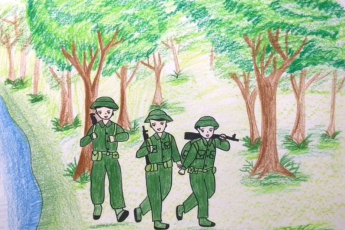 Tranh mẫu 2: Vẽ chú bộ đội hành quân