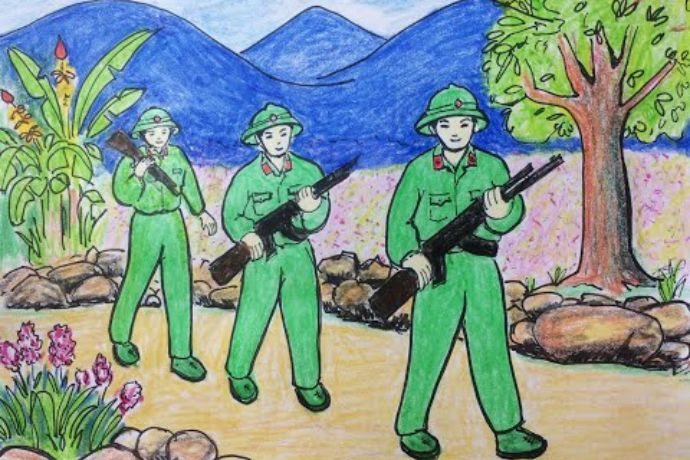 Tranh mẫu 3: Vẽ chú bộ đội hành quân