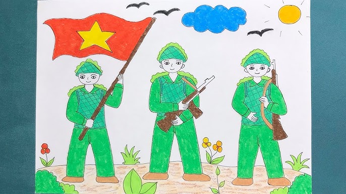 Tranh mẫu 5: Vẽ chú bộ đội hành quân