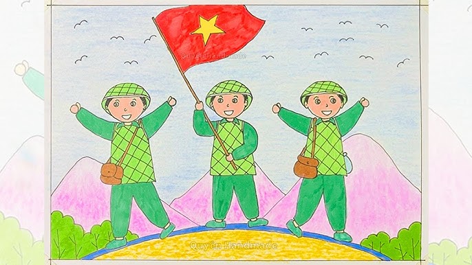 Tranh mẫu 6: Vẽ chú bộ đội hành quân