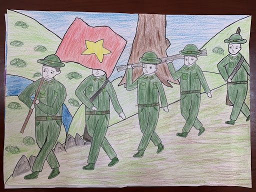 Tranh mẫu 8: Vẽ chú bộ đội hành quân