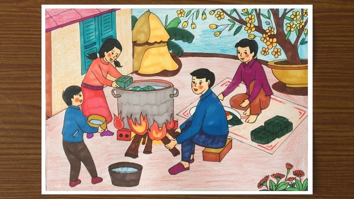 Vẽ tranh ngày tết dễ thương