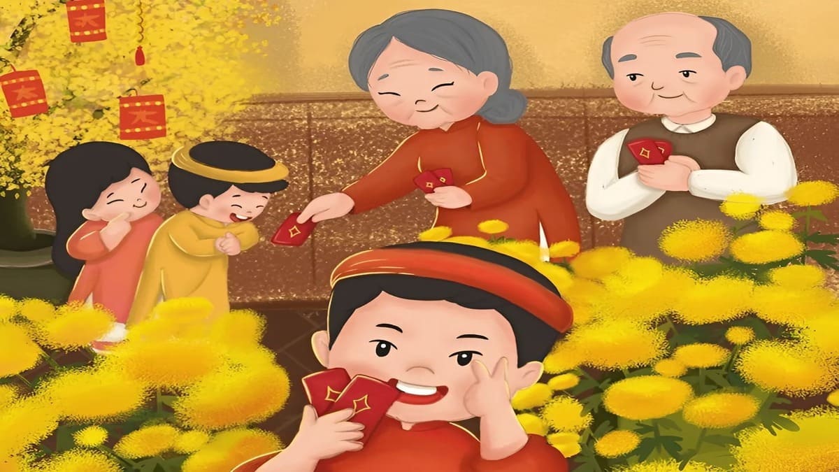 Tranh vẽ ngày Tết lì xì