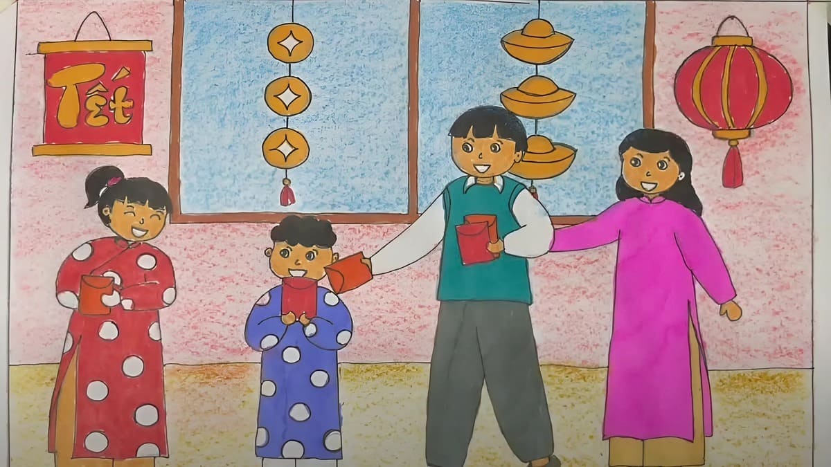 Tranh vẽ ngày Tết lì xì