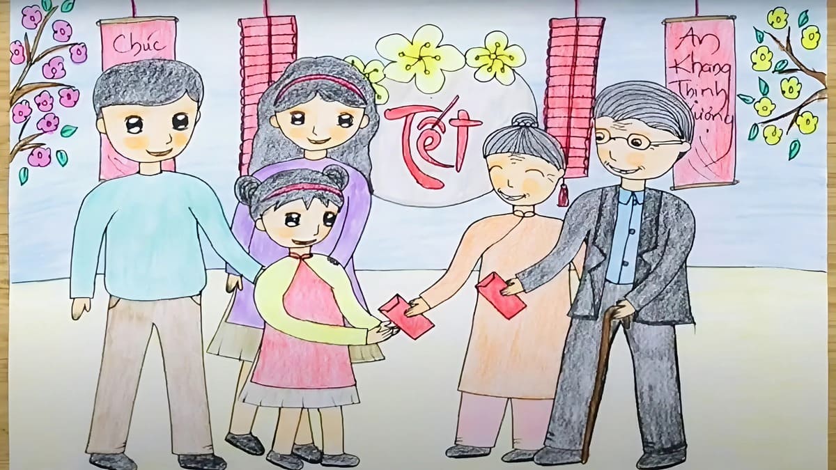 Tranh vẽ ngày Tết lì xì