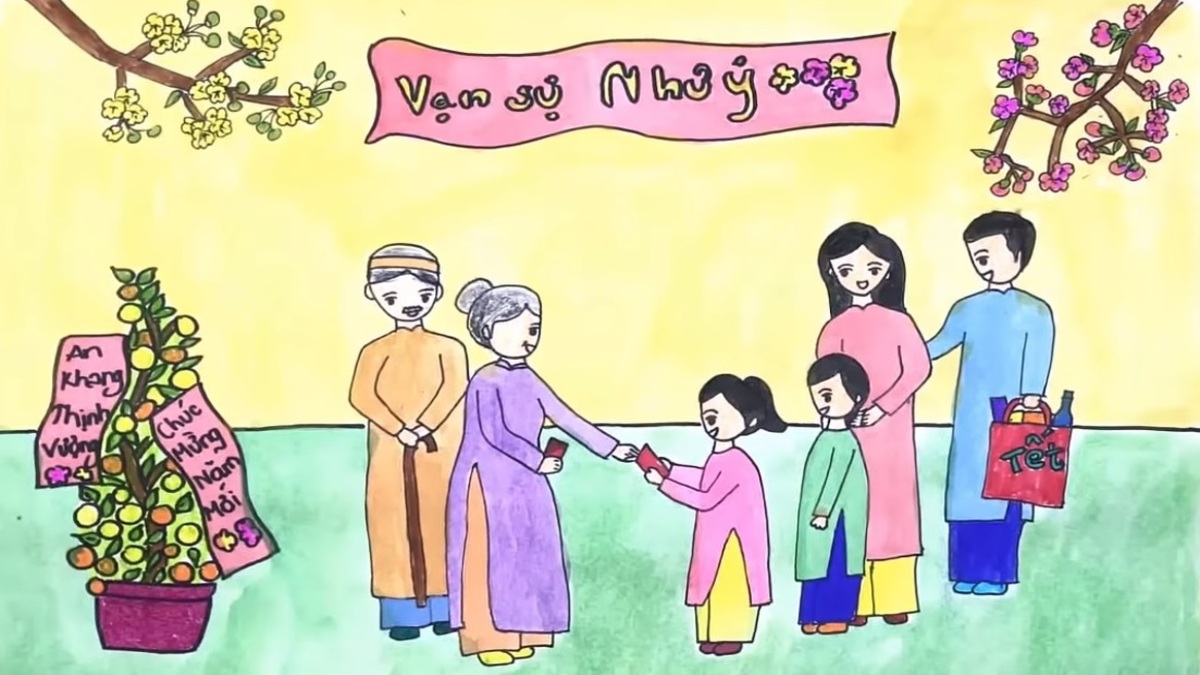 Tranh vẽ ngày Tết lì xì