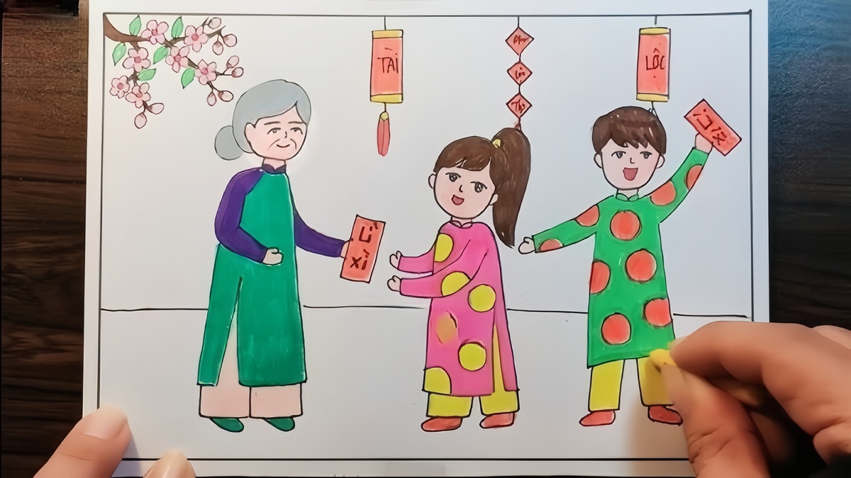 Tranh vẽ ngày Tết lì xì