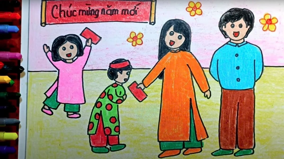 Tranh vẽ ngày Tết lì xì