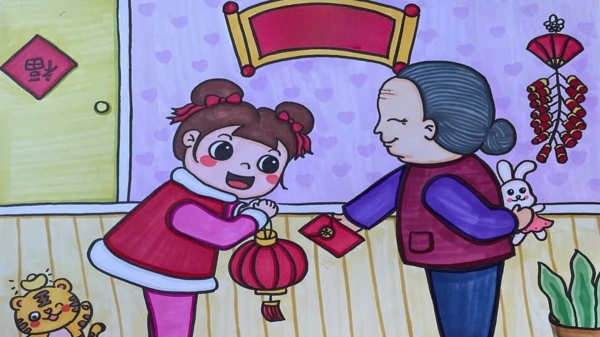 Tranh vẽ ngày Tết lì xì