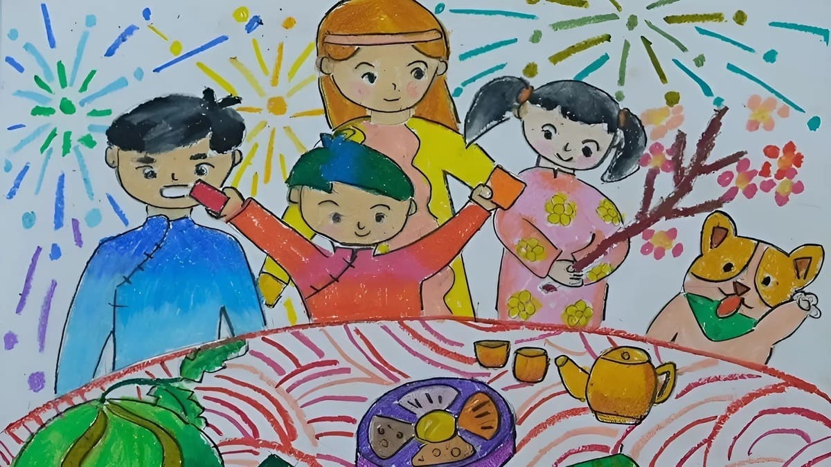 Mẫu vẽ tranh ngày Tết đơn giản, sáng tạo