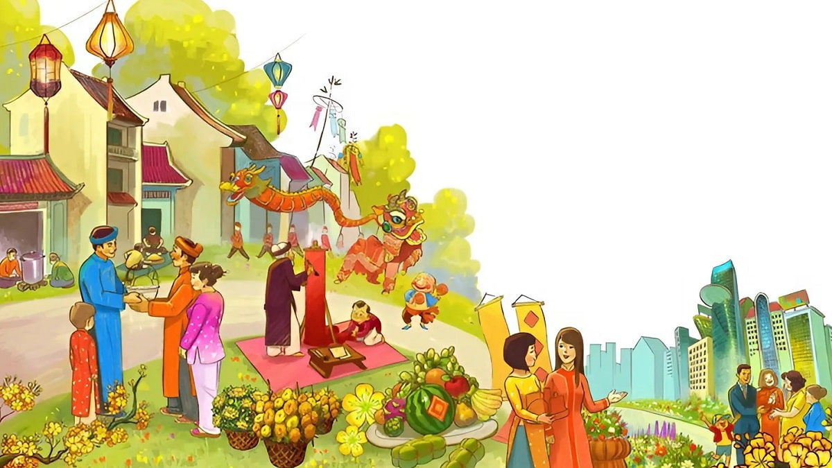 Vẽ tranh ngày Tết quê em