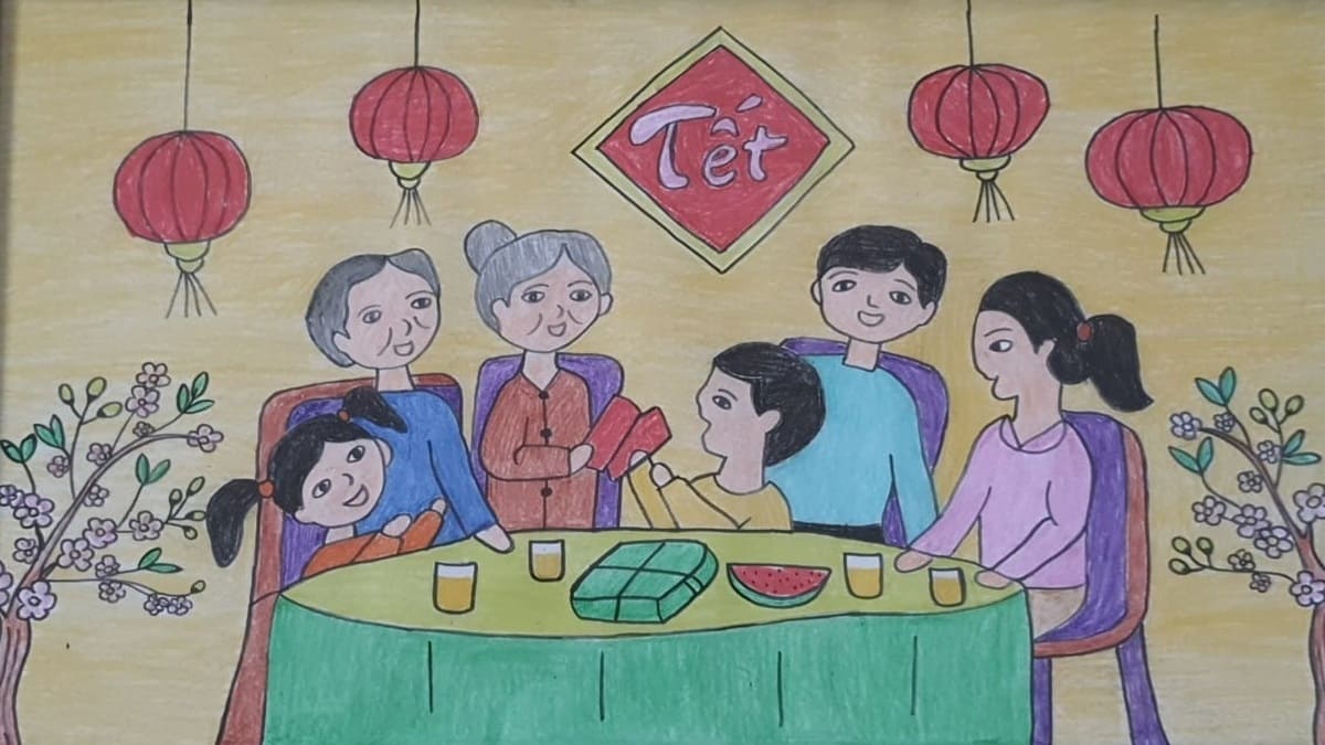 Mẫu vẽ tranh ngày Tết đơn giản, sáng tạo