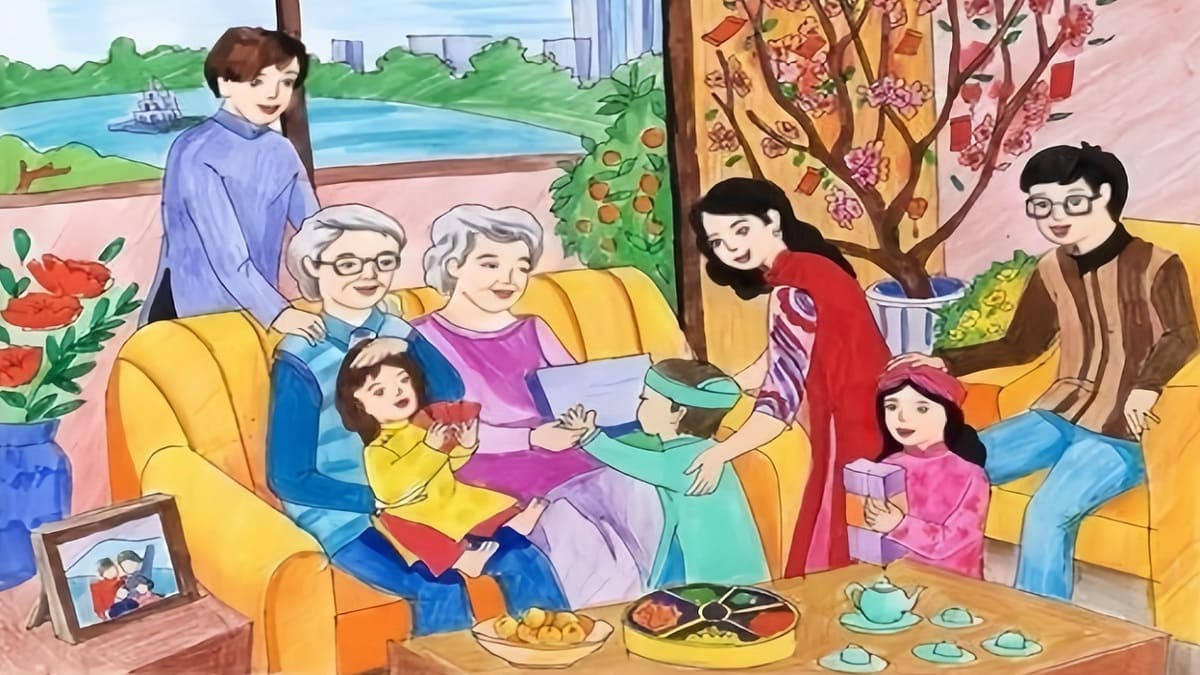 Vẽ tranh ngày Tết trong gia đình