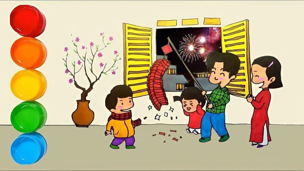 Vẽ tranh ngày Tết trong gia đình