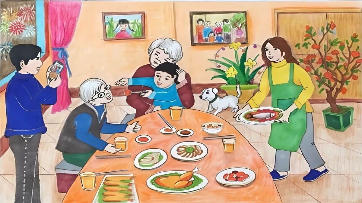 Vẽ tranh ngày Tết trong gia đình
