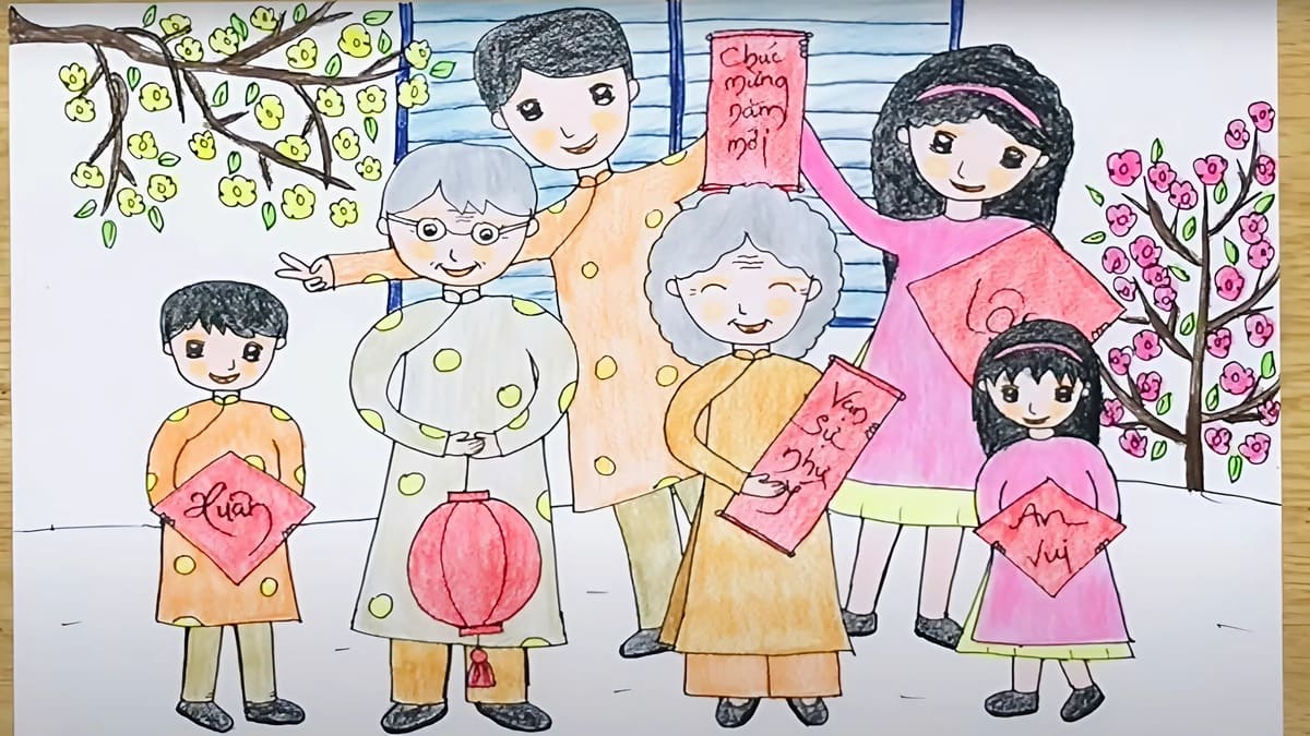 Vẽ tranh ngày Tết trong gia đình