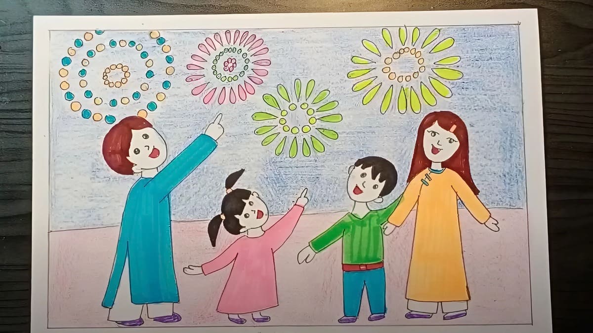 Mẫu vẽ tranh ngày Tết đơn giản, sáng tạo