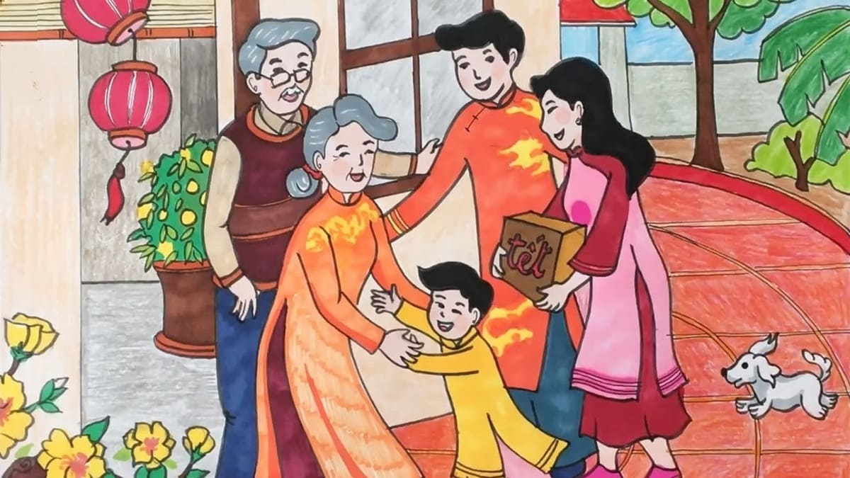 Vẽ tranh ngày Tết trong gia đình