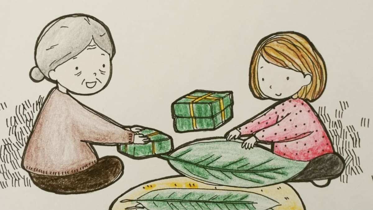 Vẽ tranh ngày Tết gói bánh chưng