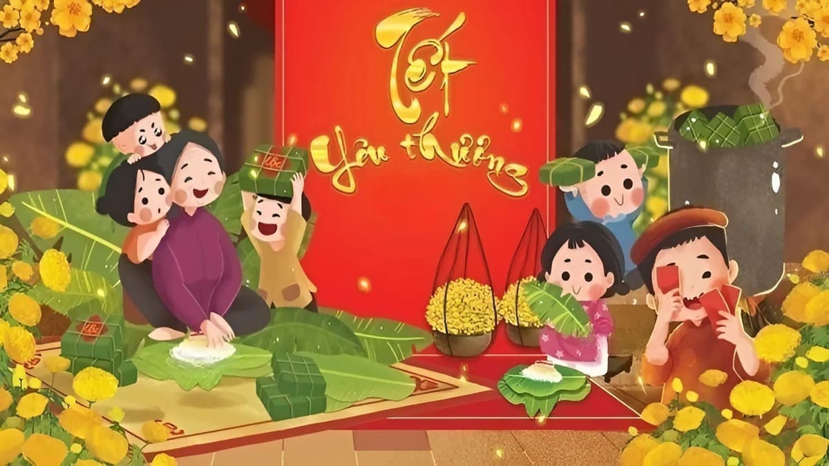 Vẽ tranh ngày Tết gói bánh chưng