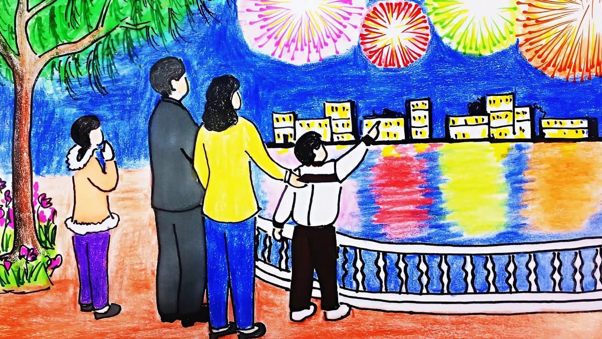 Mẫu vẽ tranh ngày Tết đơn giản, sáng tạo