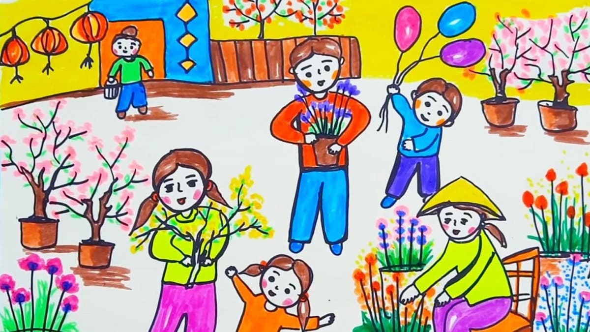 Vẽ tranh ngày Tết và mùa xuân