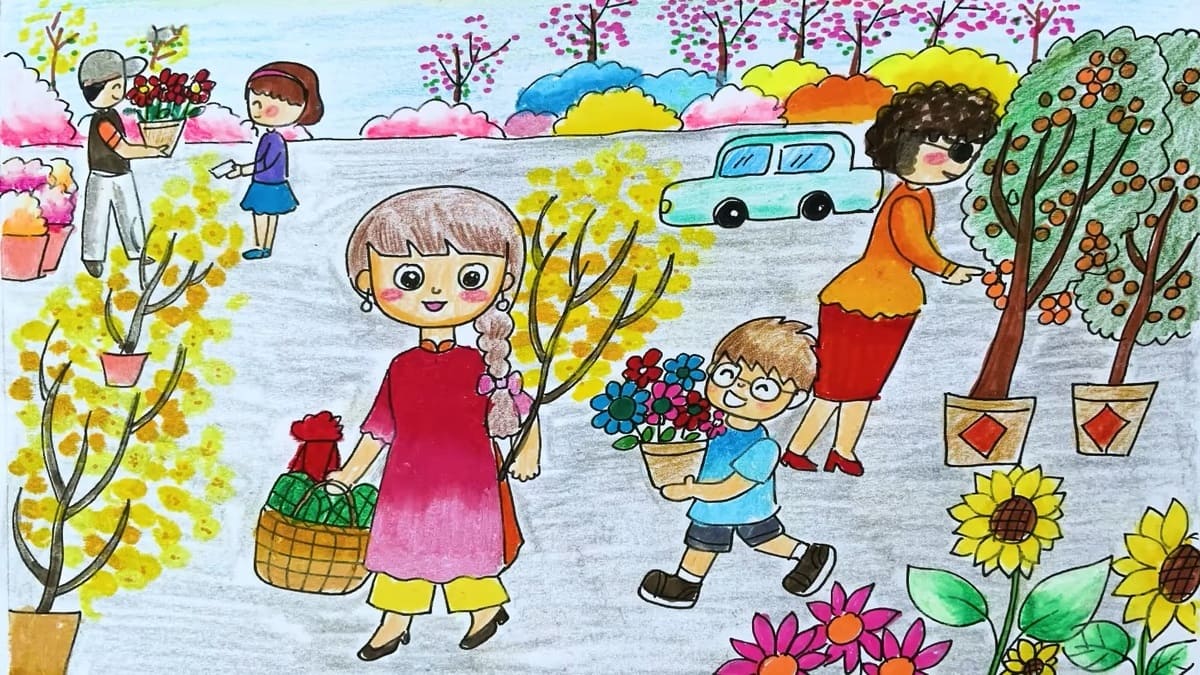 Vẽ tranh ngày Tết và mùa xuân