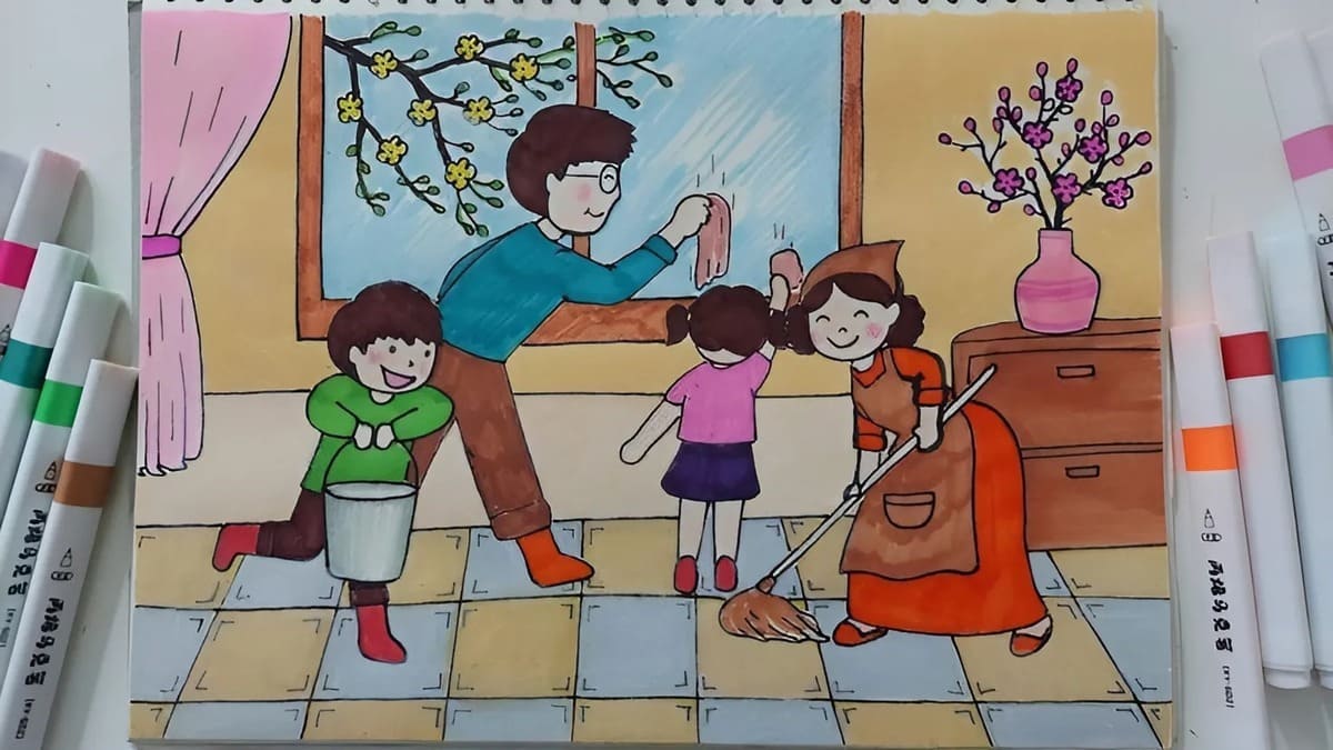 Mẫu vẽ tranh ngày Tết đơn giản, sáng tạo