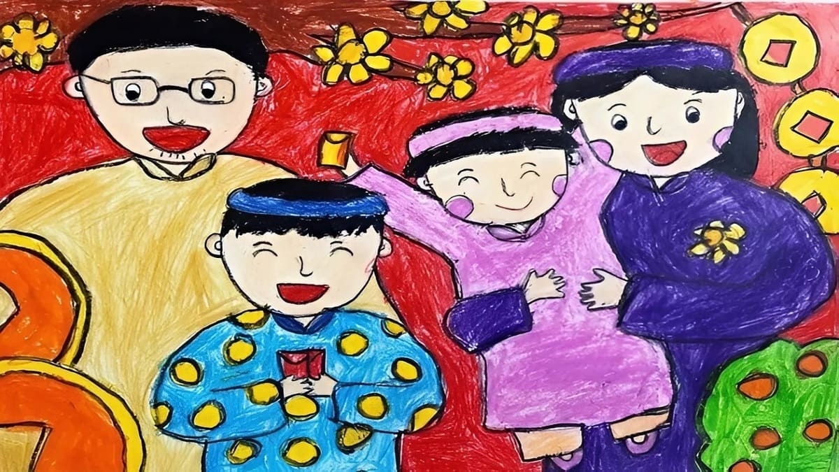 Mẫu vẽ tranh ngày Tết đơn giản, sáng tạo