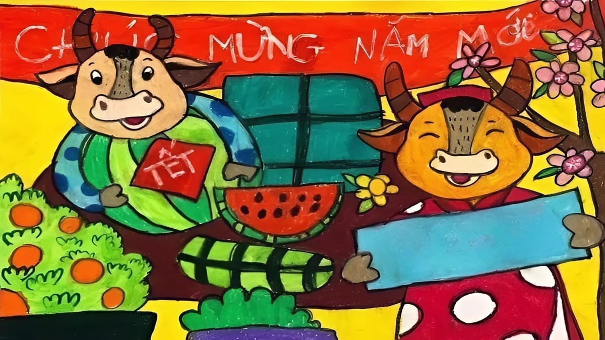 Mẫu vẽ tranh ngày Tết đơn giản, sáng tạo