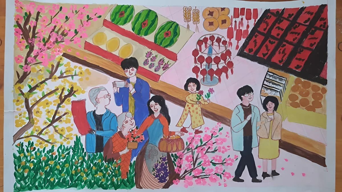 Mẫu vẽ tranh ngày Tết đơn giản, sáng tạo