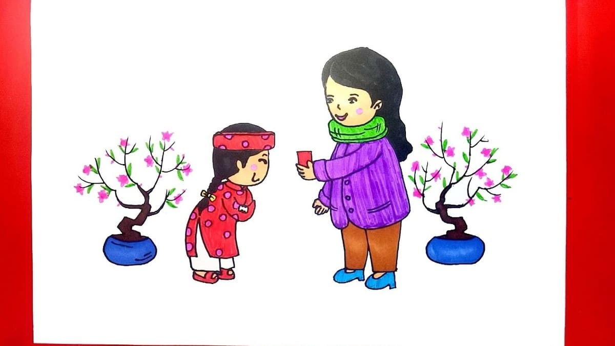 Tranh vẽ ngày Tết lì xì