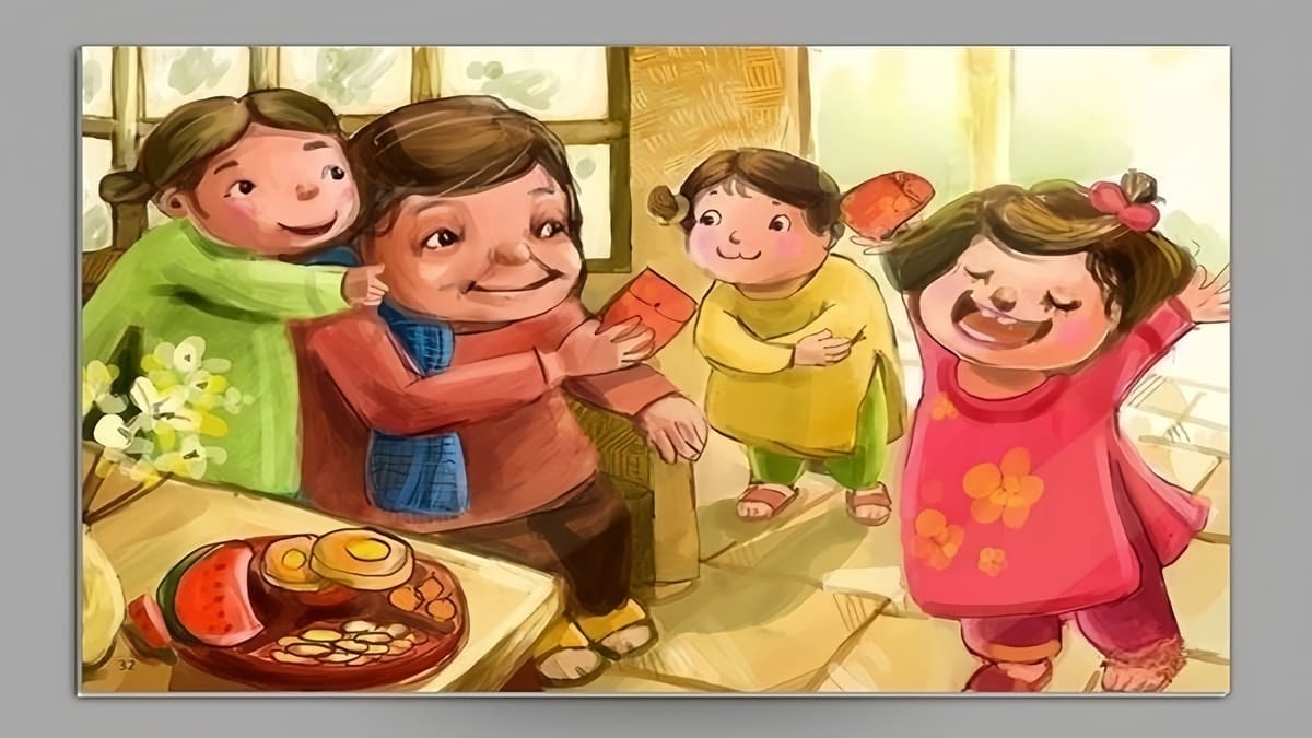 Tranh vẽ ngày Tết lì xì