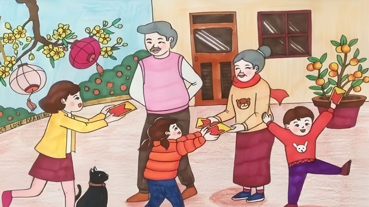 Tranh vẽ ngày Tết lì xì