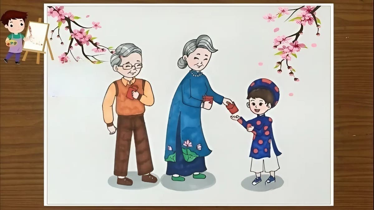 Tranh vẽ ngày Tết lì xì